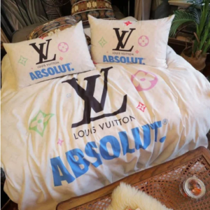 Luxury Louis Vuitton Absolut. Logo in White Background Bedding Set