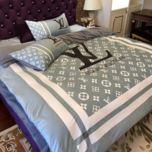 Louis Vuitton Smokey Blue Monogram Comforter Bedding Set