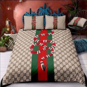Luxury GC Snake In Monogram Background With Vintage Web Bedding Set