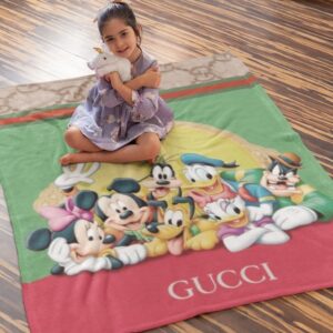 Gucci Mickey Family Luxury Brand Logo Premium Blanket Fleece Home Decor