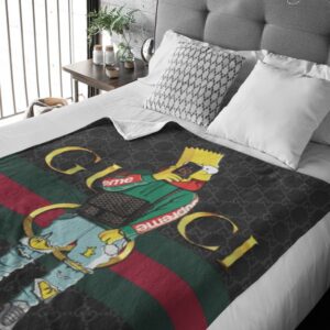 Gucci Simpsons Luxury Brand Logo Premium Blanket Fleece Home Decor