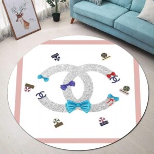 Chanel Logo White Luxury Brand Fashion Round Rug Carpet Home Decor Special Gift LVT00394