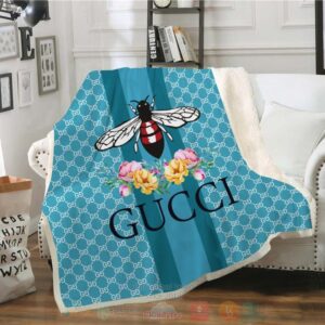 Gucci Bee Flowers Light Blue Pattern Blanket