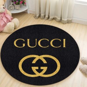 Gucci Black Golden Logo Luxury Brand Round Rug Carpet Home Decor LVT00432