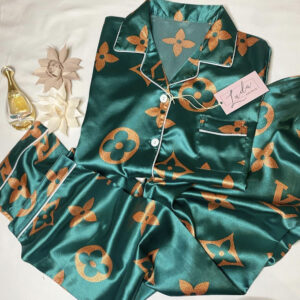 Verdant Green LV Inspired Long Sleeved Satin Pyjama Set
