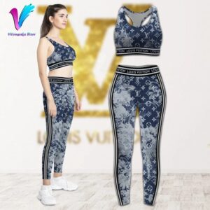 Louis Vuitton Blue Sports Bra Leggings Underwear Luxury Brand LV Clothing Clothes Outfit Gym For Women - Max07871