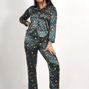 GREEN MICKEY MOUSE GUCCI LONG SLEEVE SATIN PJ SET