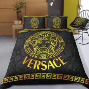 Best Versa.ce Golden Logo In Black Background Bedding Set
