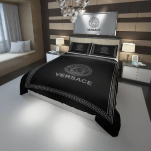 Best Versa.ce White Logo In Black Background Bedding Set