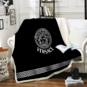 Versace Black Fashion Logo Luxury Brand Premium Blanket Fleece Home Decor LVT00256