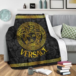 Versace Black Fashion Luxury Brand Premium Blanket Fleece Home Decor LVT00247