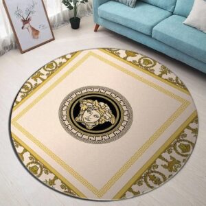 Versace Medusa Pattern Yellow Luxury Brand Fashion Round Rug Carpet Home Decor LVT00416
