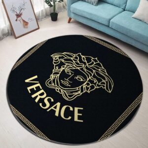Versace Yellow Medusa Black Luxury Brand Fashion Round Rug Carpet Home Decor LVT00451