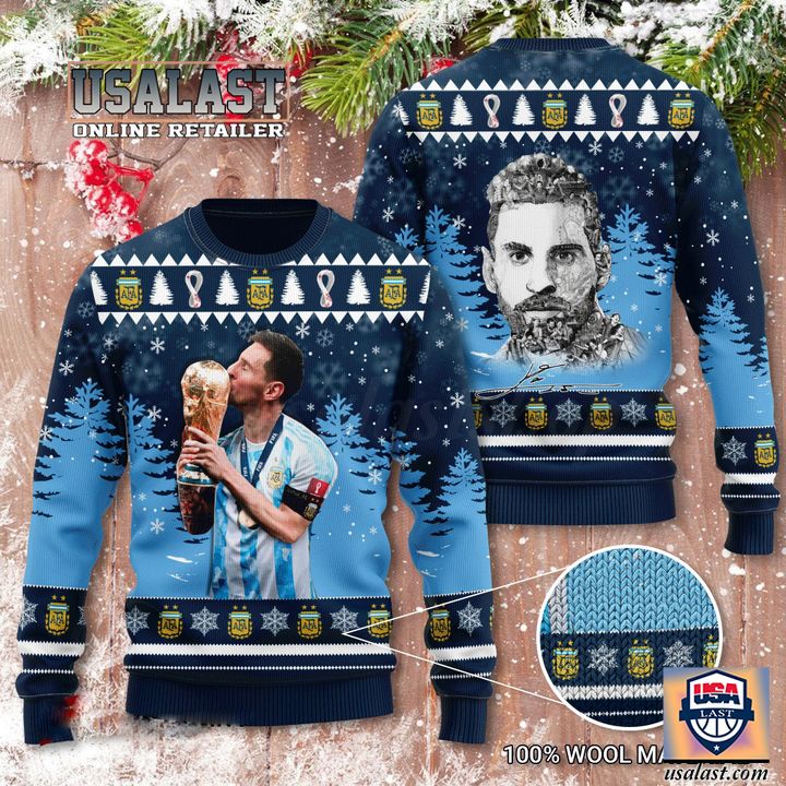 Lionel Messi World Cup 2022 Champions Ugly Christmas Sweater - Stand easy bro